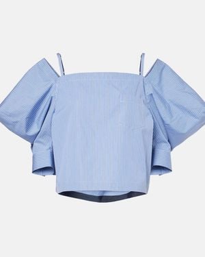 Sacai Striped Cotton Poplin Top - Blue