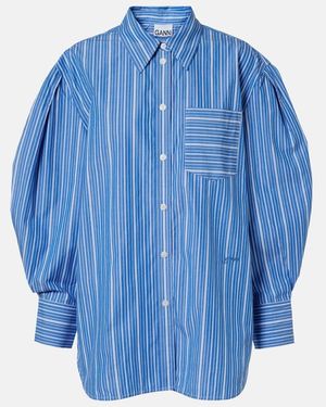 Ganni Striped Oversized Cotton Poplin Shirt - Blue