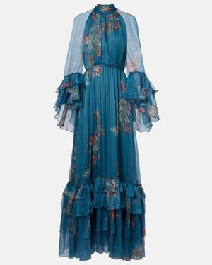 Etro Paisley Silk Chiffon Gown - Blue