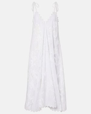 Juliet Dunn Embroidered Scalloped Cotton Midi Dress - White