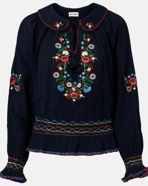 RIXO London Sofira Embroidered Cotton Top - Blue