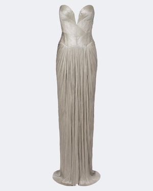 Maria Lucia Hohan Noor Pleated Silk Bustier Gown - White