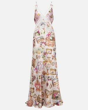 CAMILLA Lace-Trimmed Printed Silk Maxi Dress - Metallic