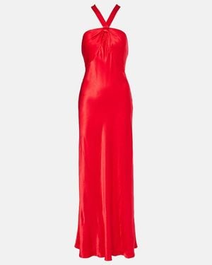 RIXO London Losanna Halterneck Satin Gown - Red