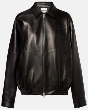 Miu Miu Logo Leather Jacket - Black