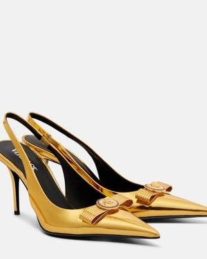 Versace Medusa Bow Metallic Pointed Toe Slingback Pump