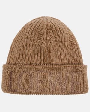 Loewe Logo Embroidered Ribbed-Knit Wool Beanie - Brown