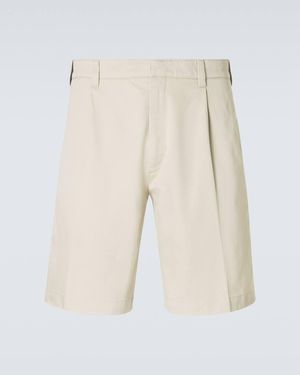 Prada Pleated Cotton Bermuda Shorts - Natural