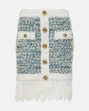 Balmain Fringed Tweed Skirt - Blau