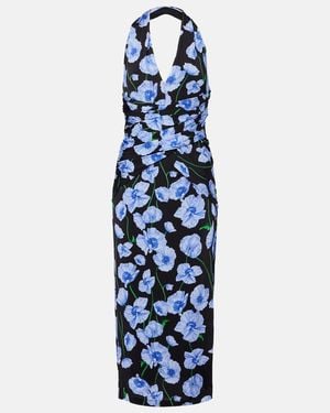 Carolina Herrera Floral Gathered Midi Dress - Blue