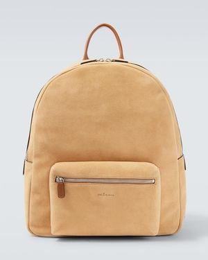 Kiton Rucksack Aus Veloursleder Mit Leder - Natur