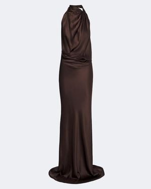 The Sei Draped Open-Back Silk Charmeuse Gown - Brown