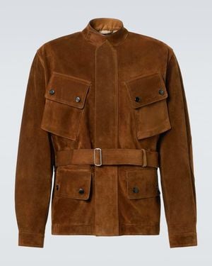 dunhill Belted Suede Field Jacket - Brown