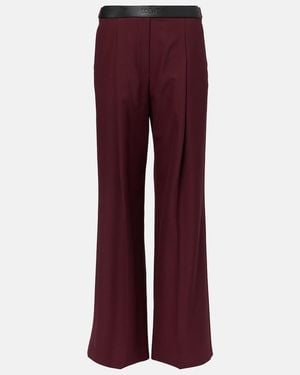 Loewe Leather-Trimmed Wool Wide-Leg Pants - Red