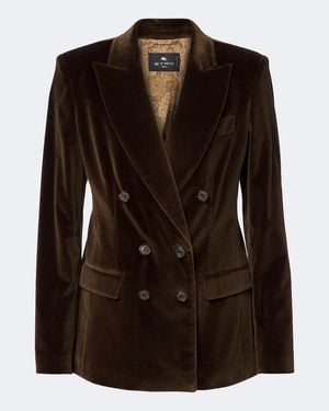 Etro Blazer Cruzado De Terciopelo De Algodon - Negro