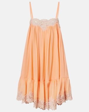 Chloé Minikleid Aus Seiden-Georgette Mit Spitze - Orange