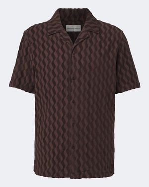 Frescobol Carioca Terry-Trimmed Cotton-Blend Bowling Shirt - Brown