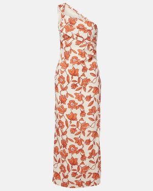 SIR. Chloe One-Shoulder Floral Linen-Blend Midi Dress - Orange