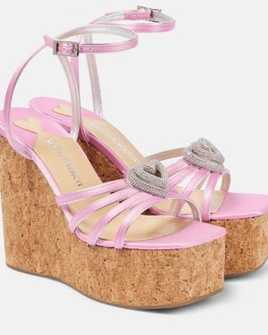 Mach & Mach Double Heart Satin Sandals - Pink