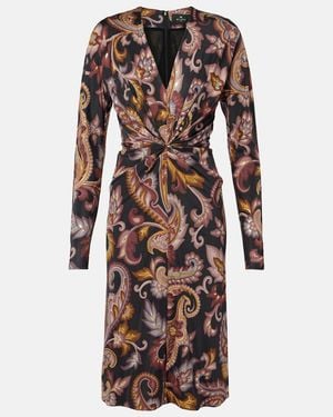 Etro Paisley Gathered Midi Dress - Brown