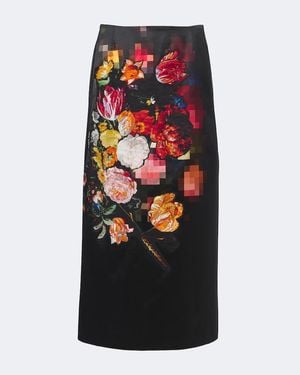 Dries Van Noten Floral Cotton And Silk Midi Skirt - Black