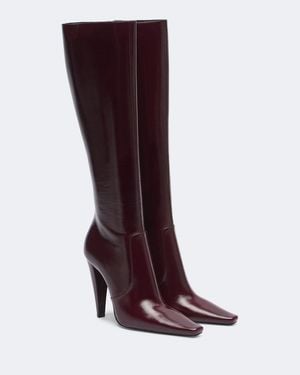 Saint Laurent 77 Leather Knee-High Boots - Red
