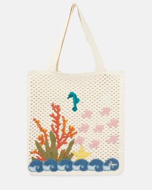 ALÉMAIS Splash Applique Crochet Tote Bag - White