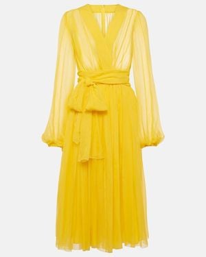 Dolce & Gabbana Silk Chiffon Midi Dress - Yellow