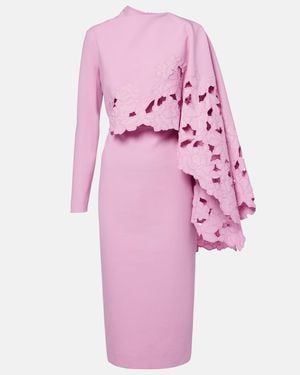 Oscar de la Renta Cape-Detail Wool-Blend Midi Dress - Pink