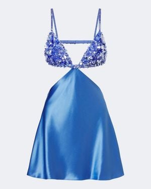 retroféte Taliera Embellished Satin Cut-Out Minidress - Blue
