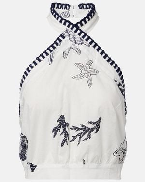 Poupette Suma Ruffled Open-Back Cotton Crop Top - White