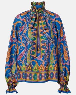 Etro Bedruckte Schluppenbluse Aus Baumwolle Und Seide - Blau