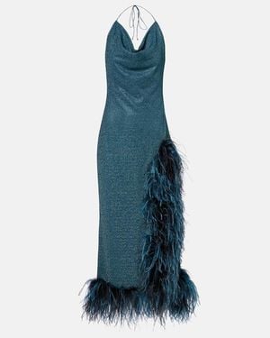 Oséree Lumiere Plumage Halterneck Midi Dress - Blue
