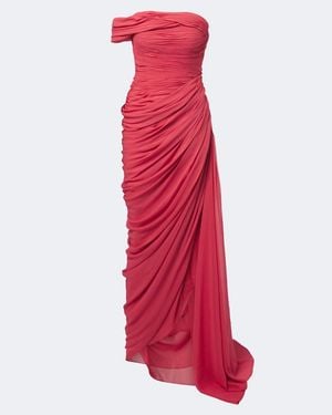 Oscar de la Renta Ruched Silk Georgette Gown - Red