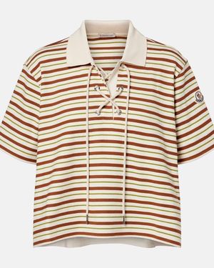 Moncler Striped Cotton Jersey Polo Shirt - Metallic