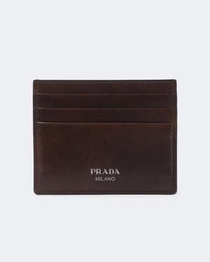 Prada Logo Leather Card Holder - Brown