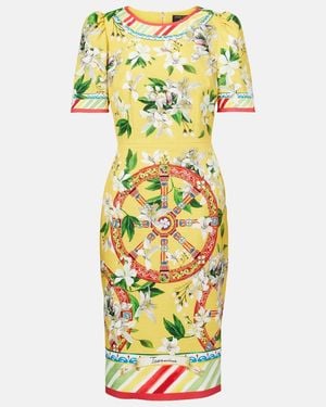 Dolce & Gabbana Printed Cotton-Blend Midi Dress - Yellow
