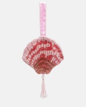 Clio Peppiatt Seashell Beaded Satin Clutch - Red