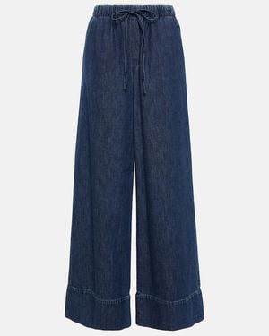 Valentino High-Rise Chambray Wide-Leg Jeans - Blue