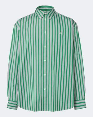 Loewe Camisa Double L De Popelin De Algodon A Rayas - Verde