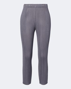 Pleats Please Issey Miyake Basics Cropped Pleated Slim Trousers - Blue