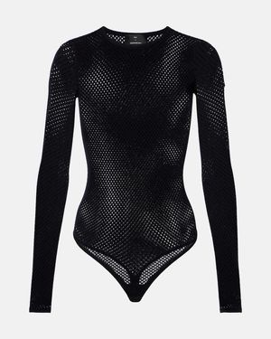 Wardrobe NYC Open-Knit Wool-Blend Bodysuit - Black