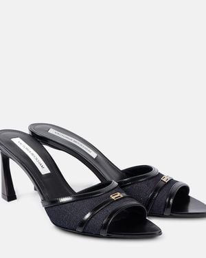 Victoria Beckham Leather-Trimmed Denim Mules - Black