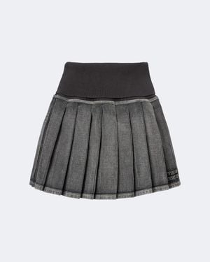 Miu Miu Pleated Cotton-Blend Miniskirt - Grey