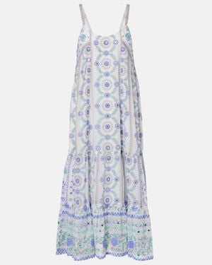 Juliet Dunn Vestido Midi De Algodon Floral Adornado - Azul