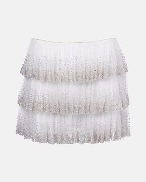 Clio Peppiatt Evie Beaded Tiered Tulle Miniskirt - White