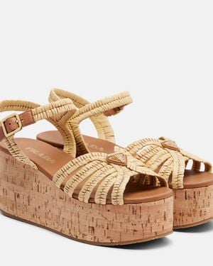 Prada Crochet Wedge Sandals - Metallic