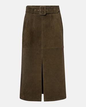 Veronica Beard Alexie Belted Suede Midi Skirt - Green