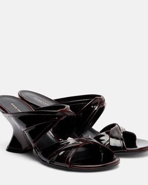 Dries Van Noten 75 Patent Leather Wedge Mules - Black