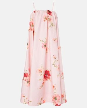 Zimmermann Lightburst Puff Floral Cotton Midi Dress - Pink